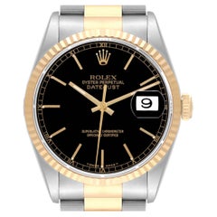 Rolex Datejust 36 Steel Yellow Gold Black Dial Mens Watch 16233