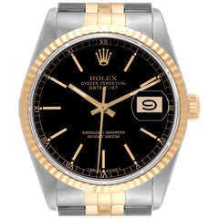 Rolex Datejust 36 Steel Yellow Gold Black Dial Mens Watch 16233
