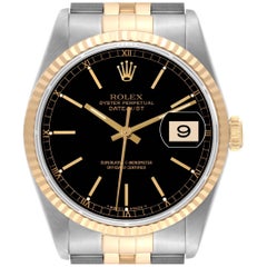 Rolex Datejust 36 Steel Yellow Gold Black Dial Mens Watch 16233
