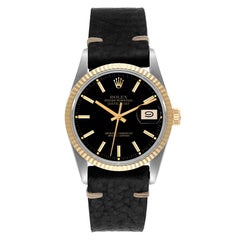 Rolex Datejust 36 Steel Yellow Gold Black Dial Vintage Mens Watch 16013