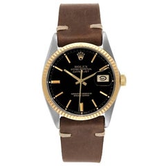 Rolex Datejust 36 Steel Yellow Gold Black Dial Vintage Mens Watch 16013