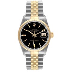 Rolex Datejust 36 Steel Yellow Gold Black Dial Vintage Mens Watch 16013