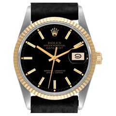 Rolex Datejust 36 Steel Yellow Gold Black Dial Vintage Mens Watch 16013