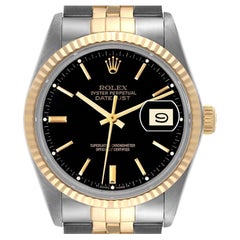 Rolex Datejust 36 Steel Yellow Gold Black Dial Vintage Mens Watch 16013
