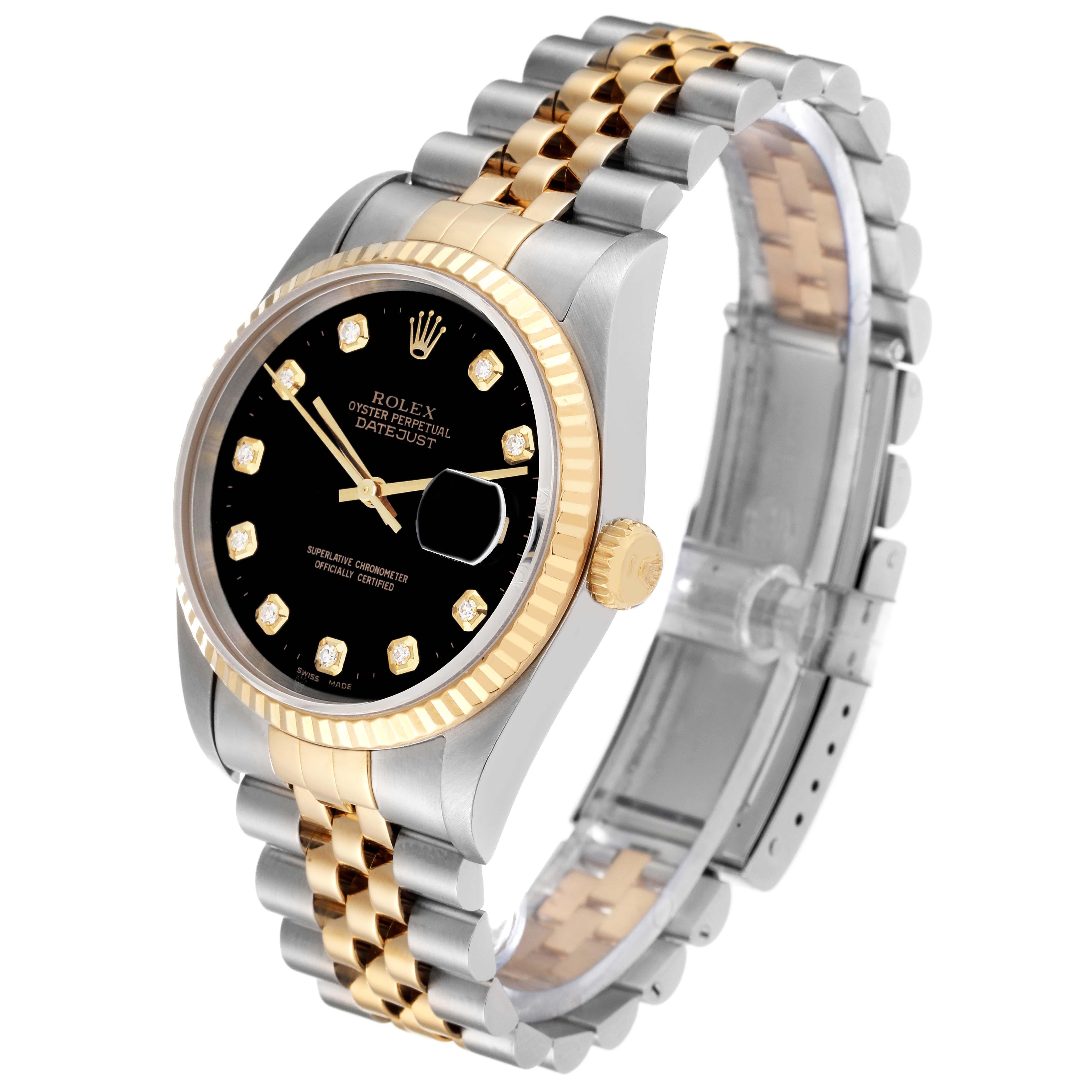 Rolex Datejust 36 Steel Yellow Gold Black Diamond Dial Mens Watch 16233 1