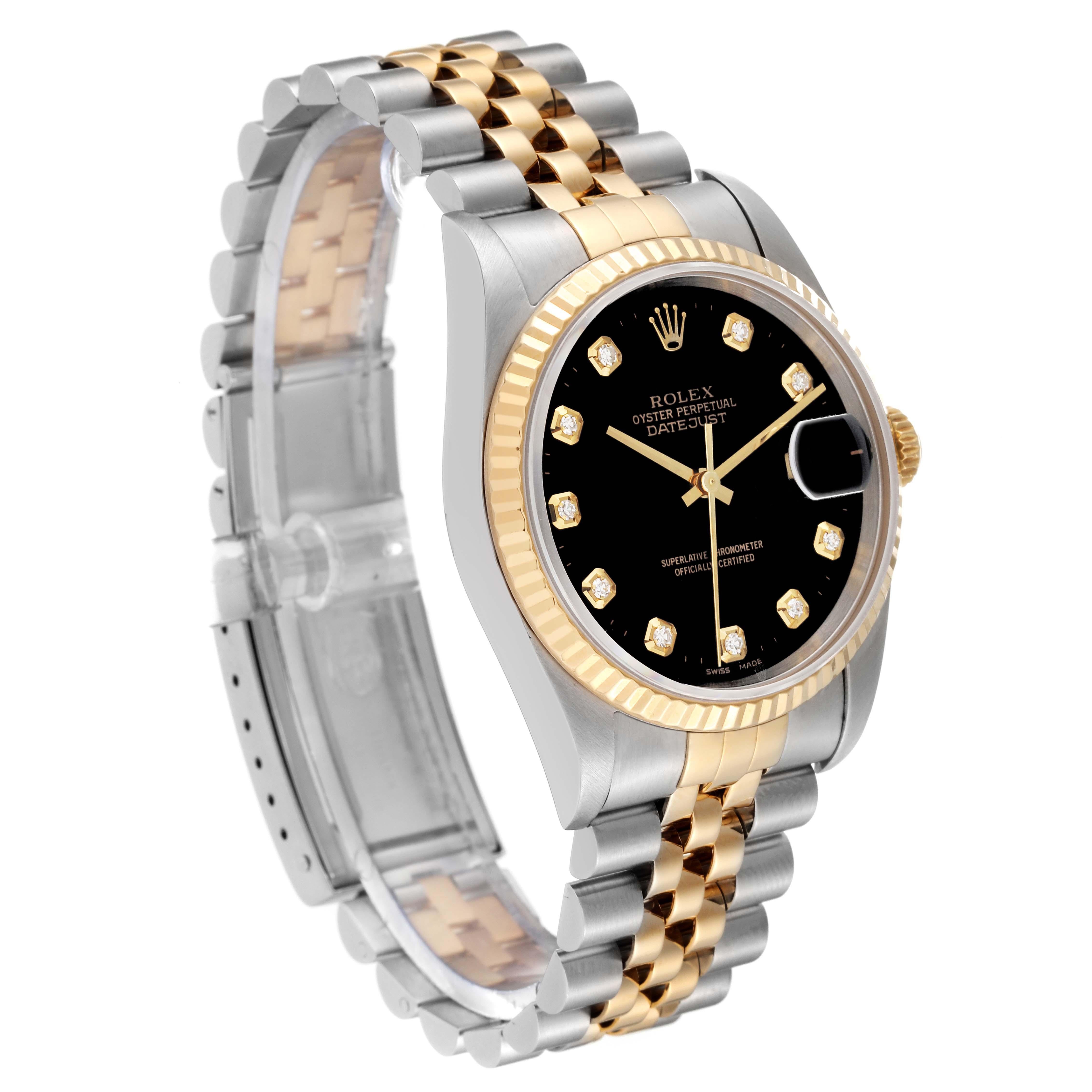 Rolex Datejust 36 Steel Yellow Gold Black Diamond Dial Mens Watch 16233 4