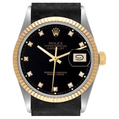 Rolex Datejust 36 Steel Yellow Gold Black Diamond Dial Vintage Mens Watch 16013
