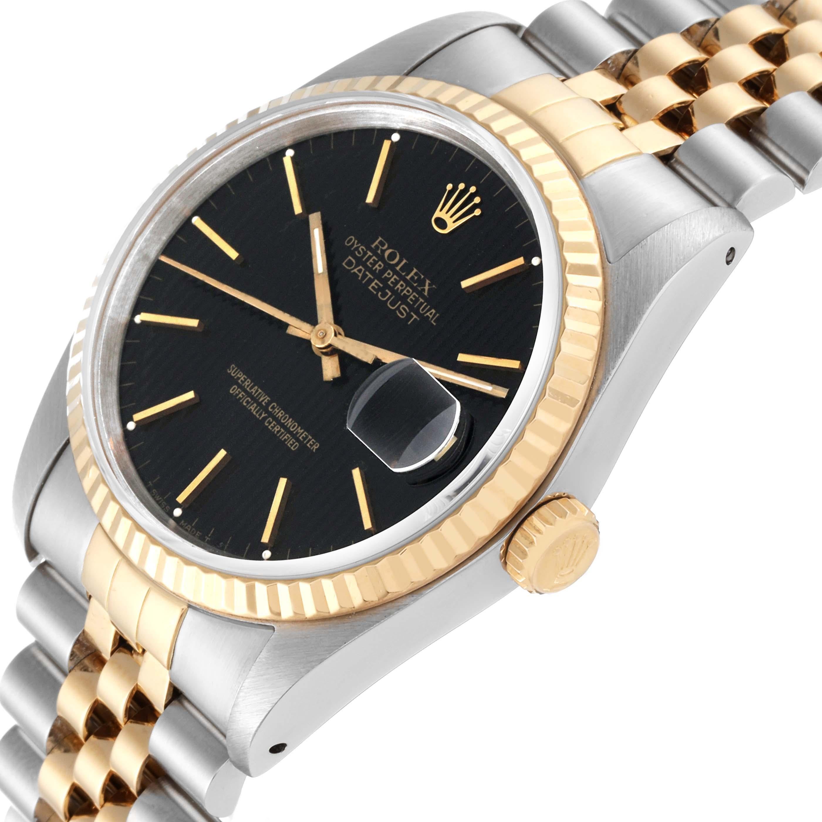 Rolex Datejust 36 Steel Yellow Gold Black Tapestry Dial Mens Watch 16233 2