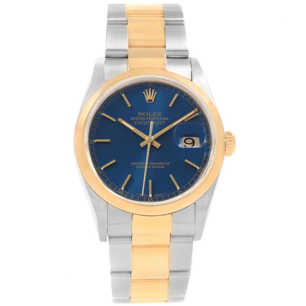Rolex Datejust 36 Steel Yellow Gold Blue Dial Men’s Watch 16203 For Sale 5