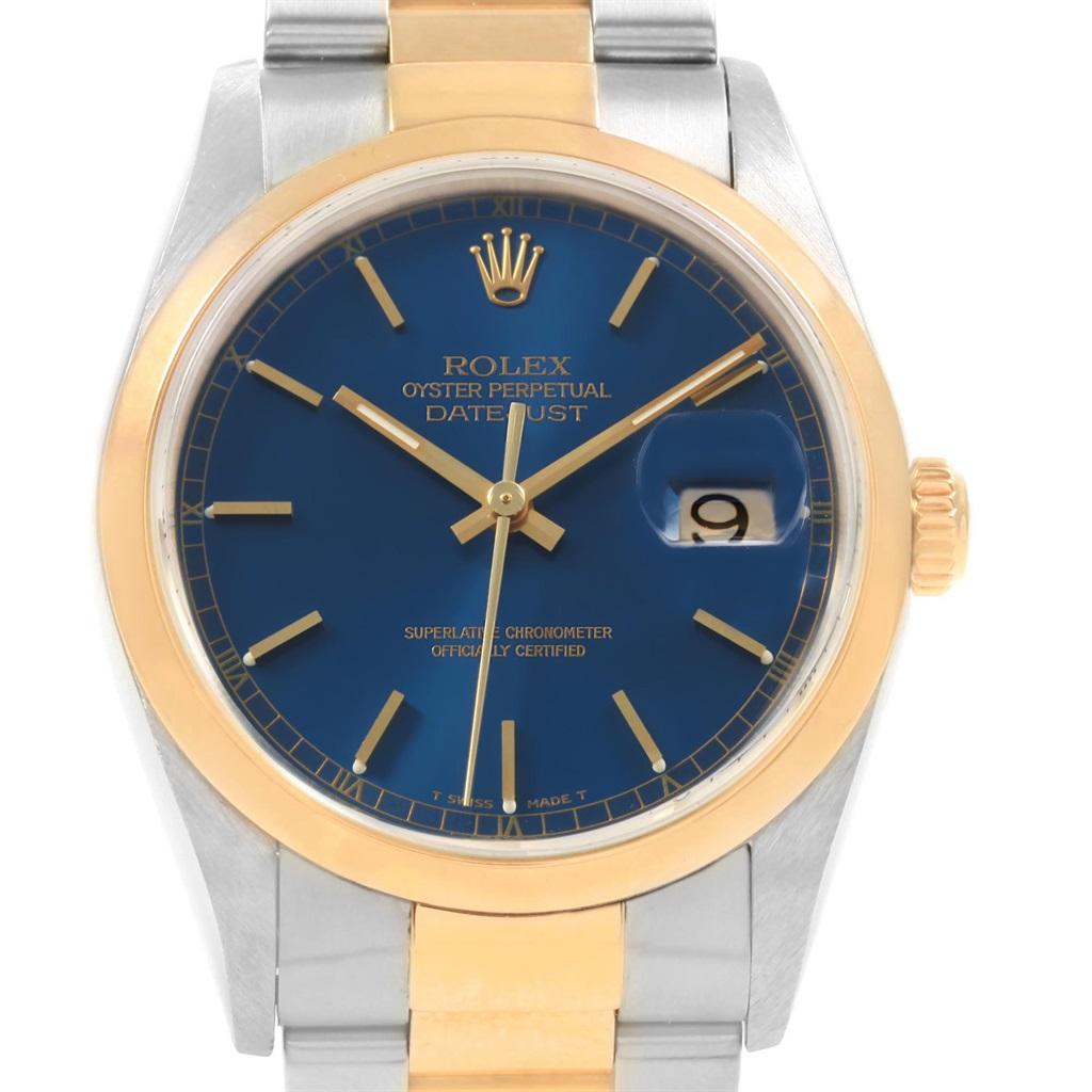 Rolex Datejust 36 Steel Yellow Gold Blue Dial Men’s Watch 16203 For Sale 4