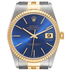 Rolex Datejust 36 Steel Yellow Gold Blue Dial Mens Watch 16233 Box Papers