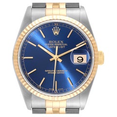 Rolex Datejust 36 Steel Yellow Gold Blue Dial Mens Watch 16233 Box Papers
