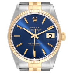 Rolex Datejust 36 Steel Yellow Gold Blue Dial Mens Watch 16233 Box Papers