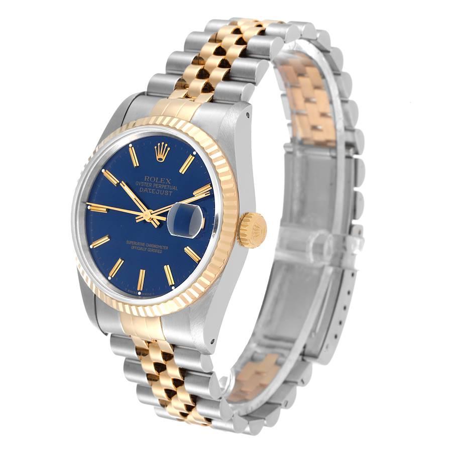 De los hombres Rolex Datejust 36 Acero Oro Amarillo Esfera Azul Reloj Caballero 16233 en venta
