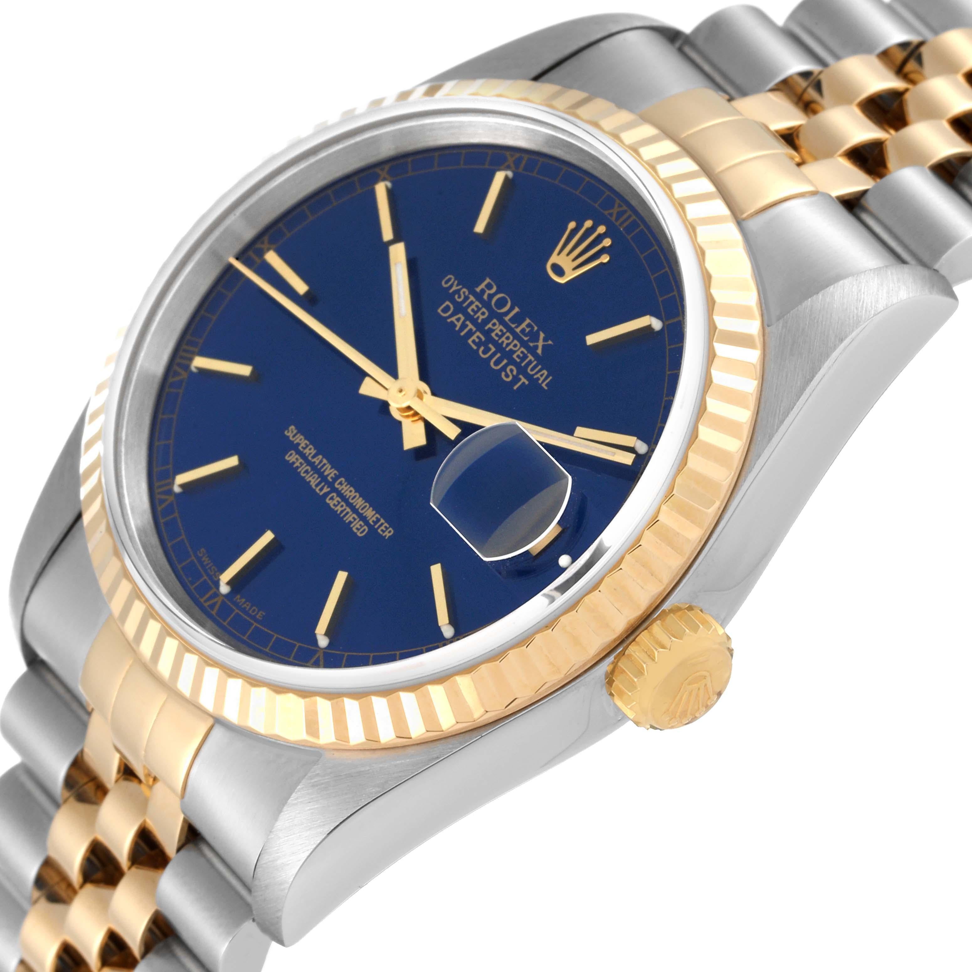 Men's Rolex Datejust 36 Steel Yellow Gold Blue Dial Mens Watch 16233