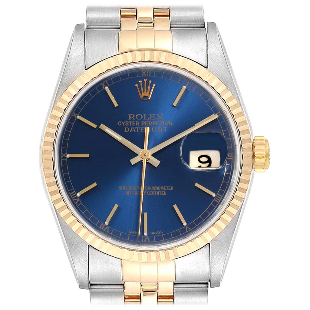 Rolex Datejust 36 Steel Yellow Gold Blue Dial Men's Watch 16233 For