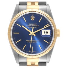 Rolex Datejust 36 Acciaio Oro Giallo Quadrante Blu Orologio Uomo 16233