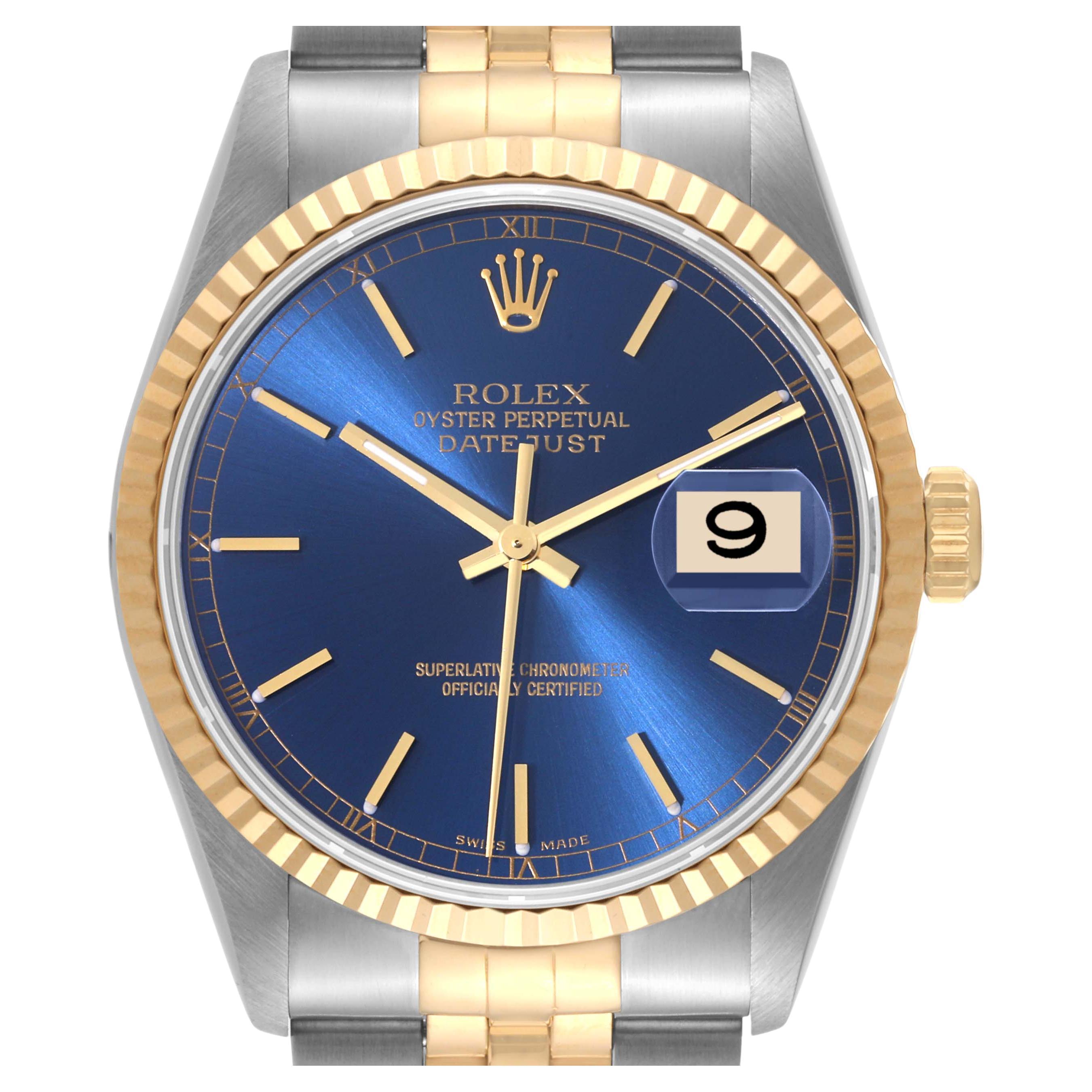 Rolex Datejust 36 Steel Yellow Gold Blue Dial Mens Watch 16233