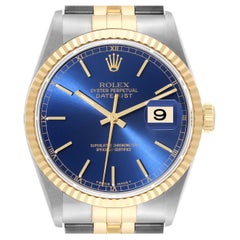 Rolex Datejust 36 Acciaio Oro Giallo Quadrante Blu Orologio Uomo 16233