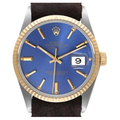Rolex Datejust 36 Steel Yellow Gold Blue Dial Vintage Mens Watch 16013