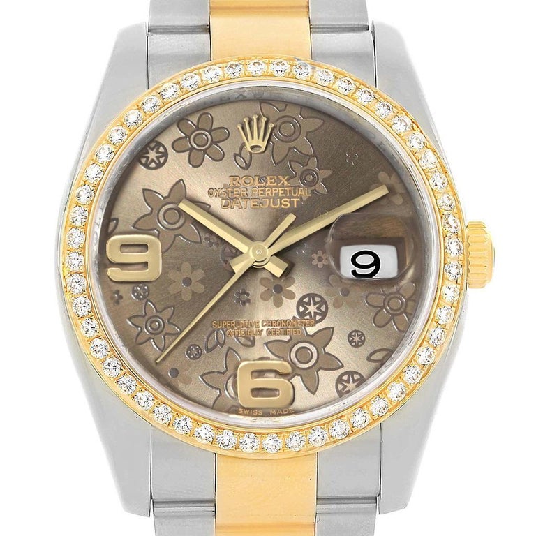 Rolex Datejust 36 Steel Yellow Gold Bronze Flower Dial Watch 116233 at