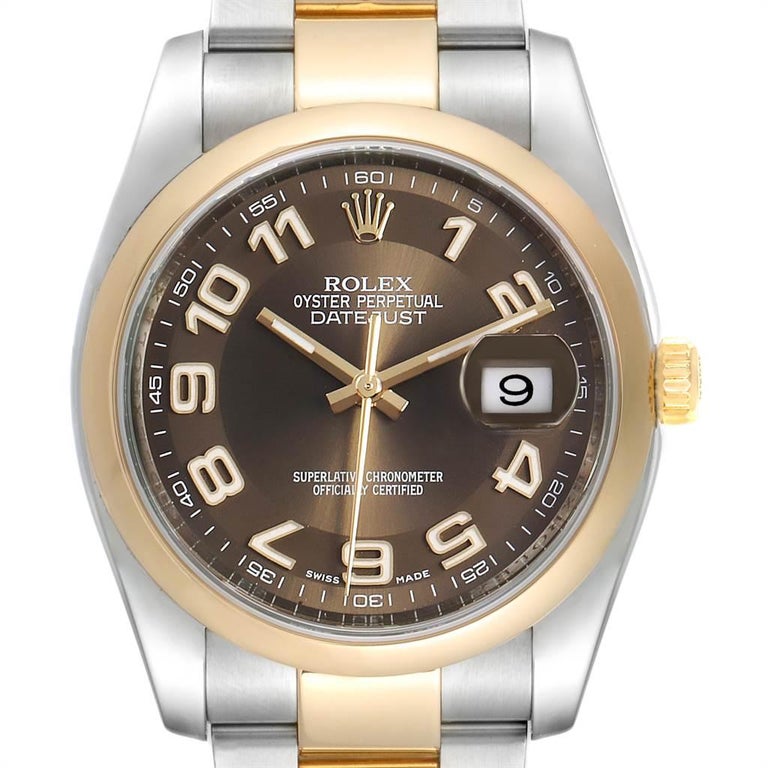 Rolex Datejust 36 Steel Yellow Gold Brown Dial Men's Watch 116203 For Sale at 1stDibs