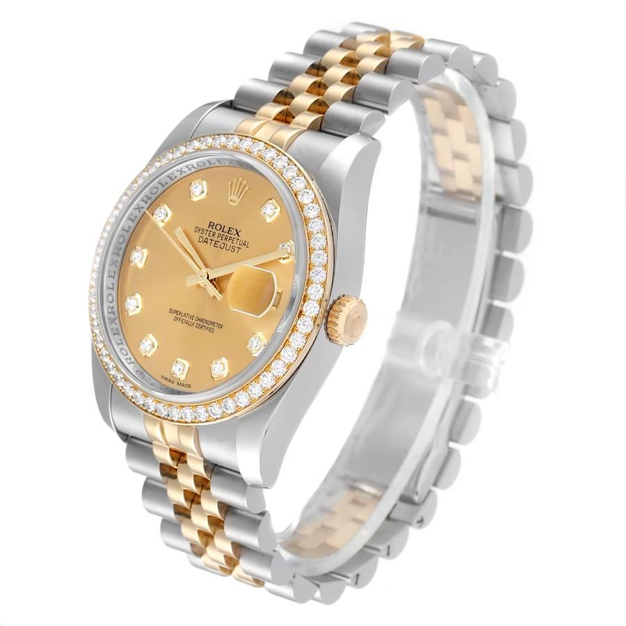 Rolex Datejust 36 Steel Yellow Gold Champagne Dial Diamond Watch 116243 In Excellent Condition For Sale In Atlanta, GA