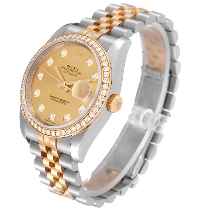 Rolex Datejust 36 Stahl-Gelbgold-Diamant-Uhr 116243 mit Champagner-Zifferblatt Herren im Angebot