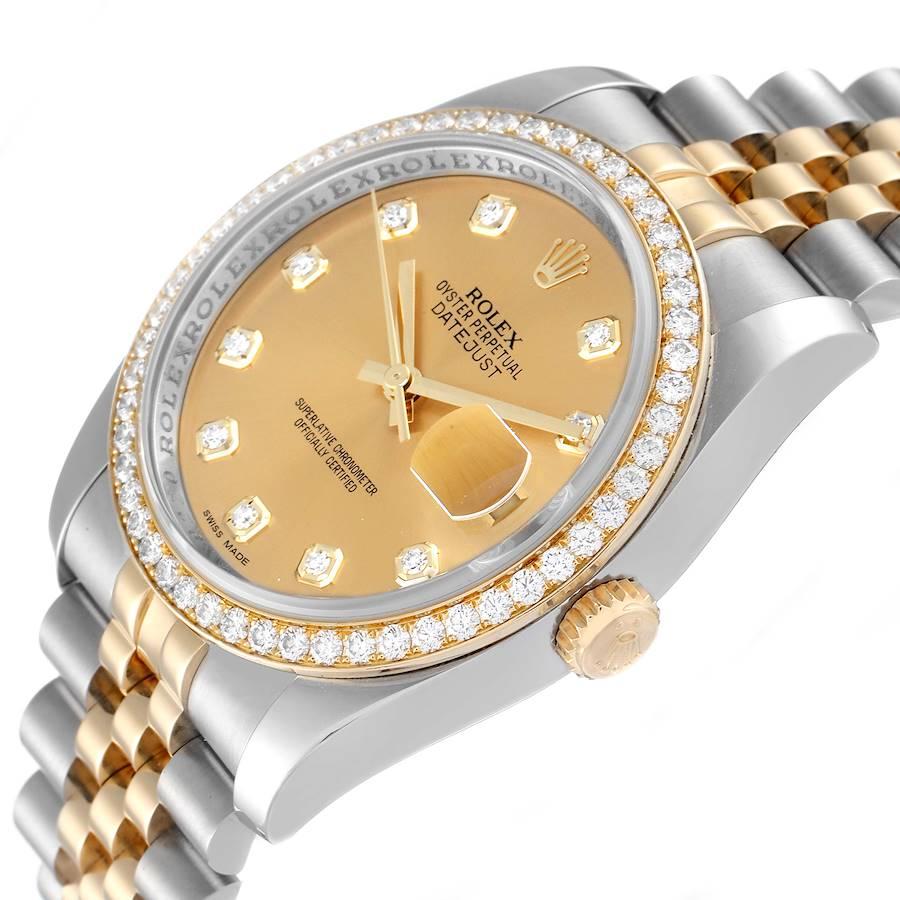 Men's Rolex Datejust 36 Steel Yellow Gold Champagne Dial Diamond Watch 116243 For Sale