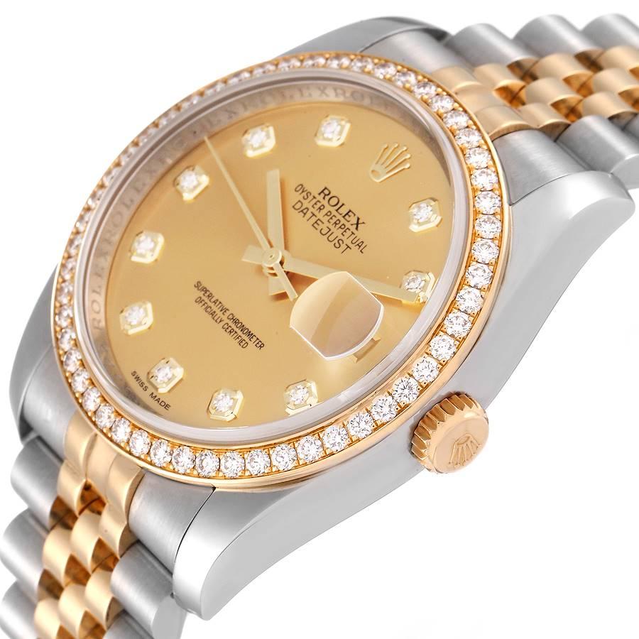 Rolex Datejust 36 Stahl-Gelbgold-Diamant-Uhr 116243 mit Champagner-Zifferblatt im Angebot 1