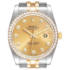 Rolex Datejust 36 Steel Yellow Gold Champagne Dial Diamond Watch 116243