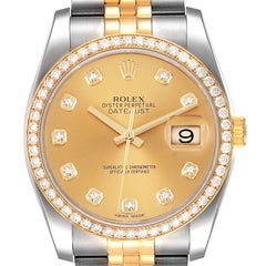 Rolex Datejust 36 Stahl-Gelbgold-Diamant-Uhr 116243 mit Champagner-Zifferblatt