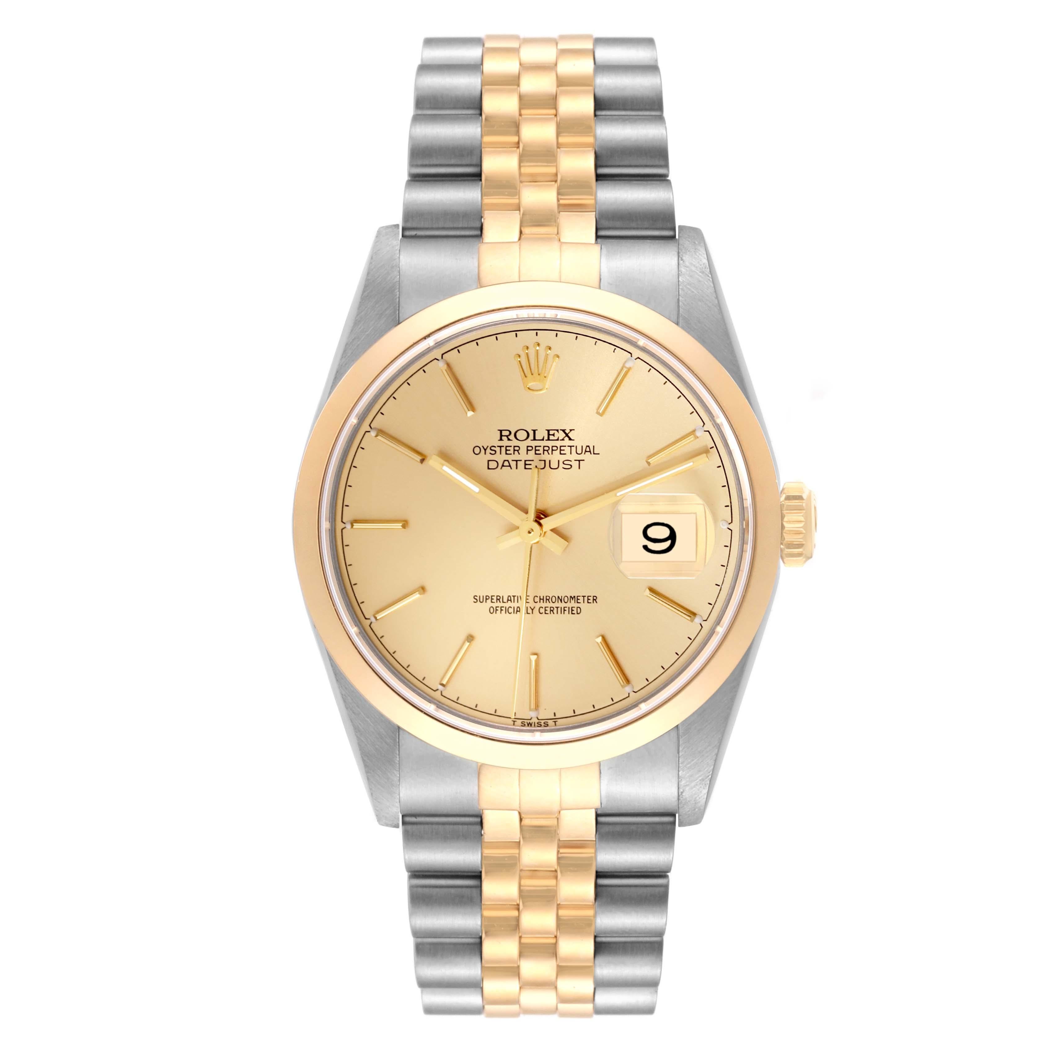 Rolex Datejust 36 Steel Yellow Gold Champagne Dial Mens Watch 16203 Box Papers In Excellent Condition In Atlanta, GA