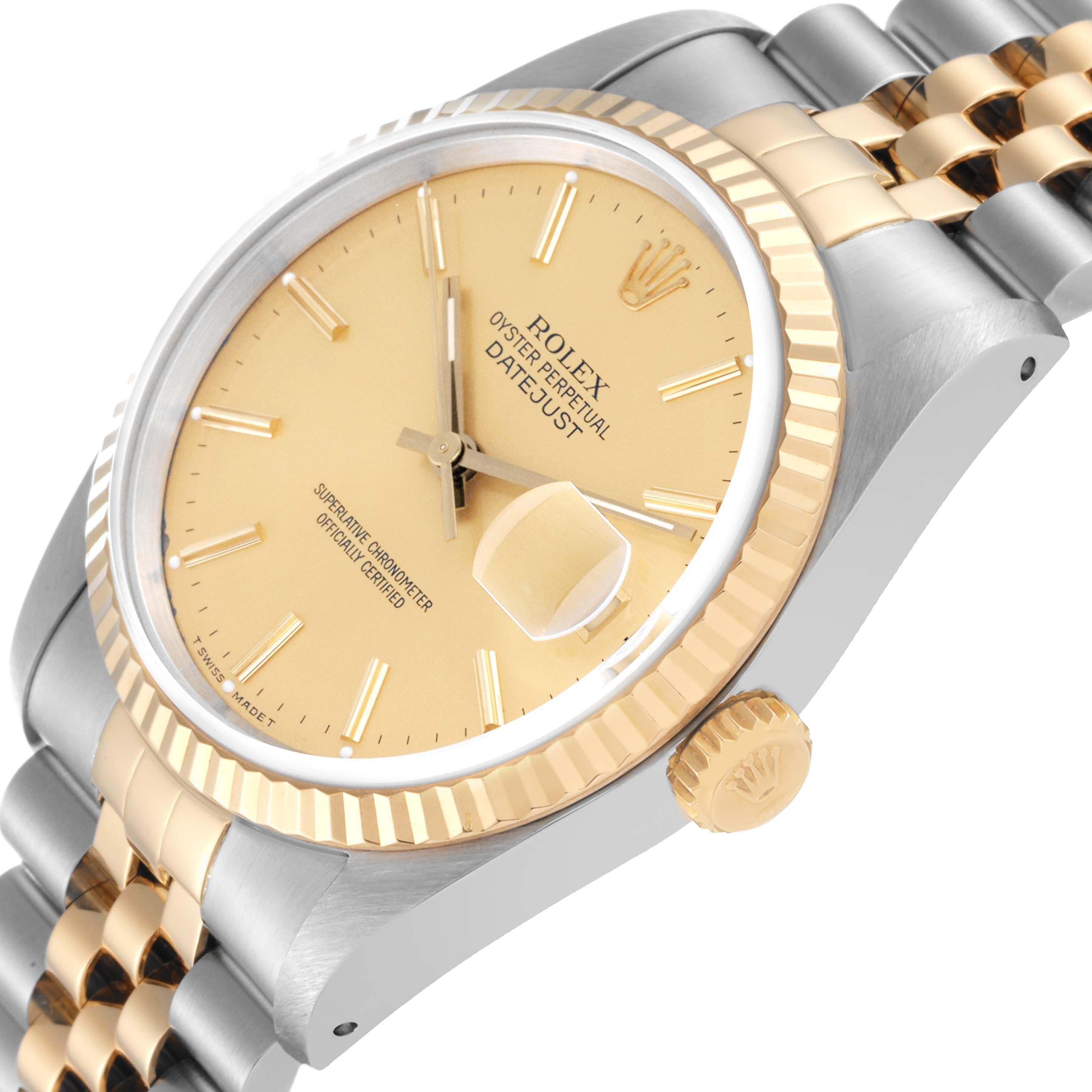 Rolex Datejust 36 Steel Yellow Gold Champagne Dial Mens Watch 16233 Box Papers For Sale 6