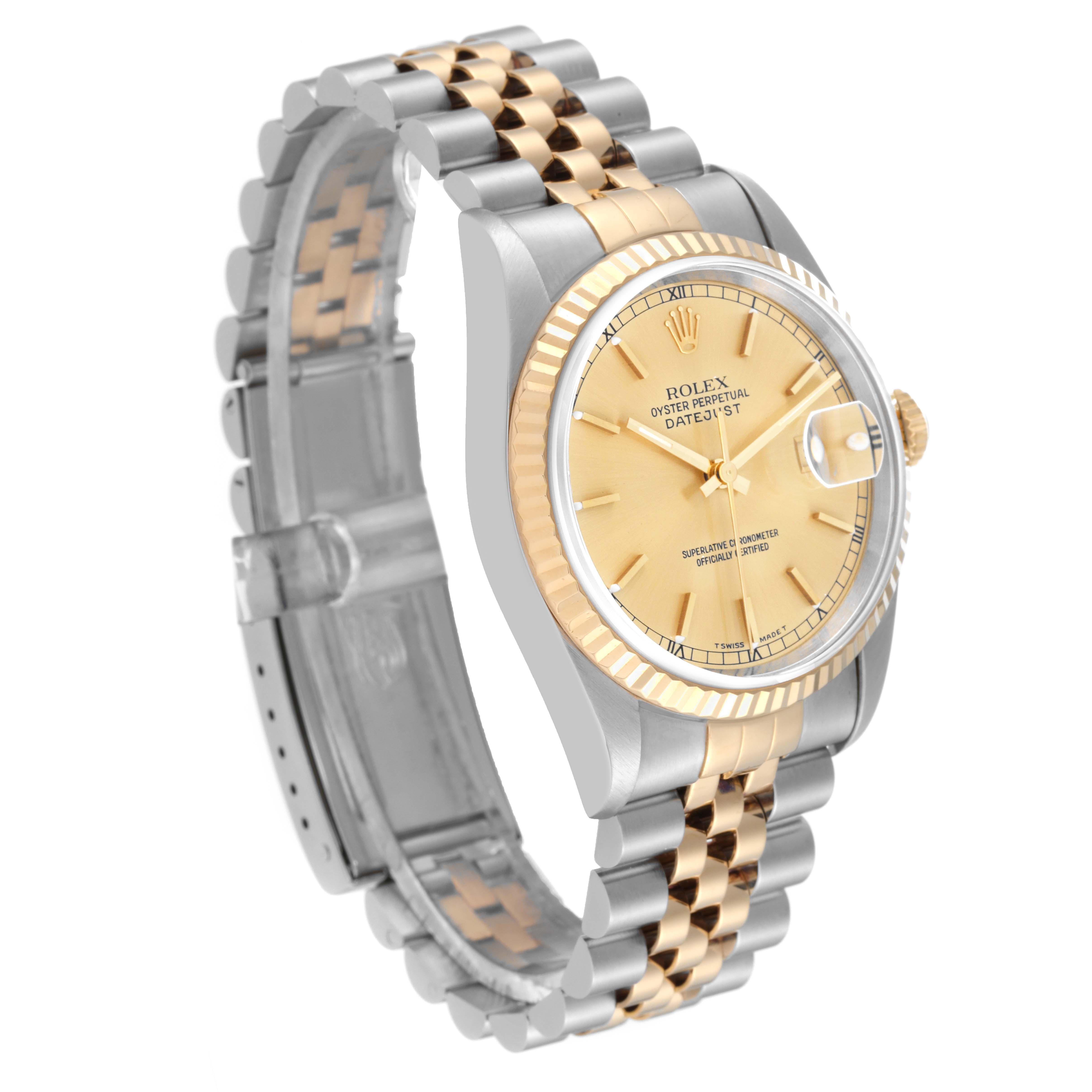 Rolex Datejust 36 Steel Yellow Gold Champagne Dial Mens Watch 16233 Box Papers For Sale 8
