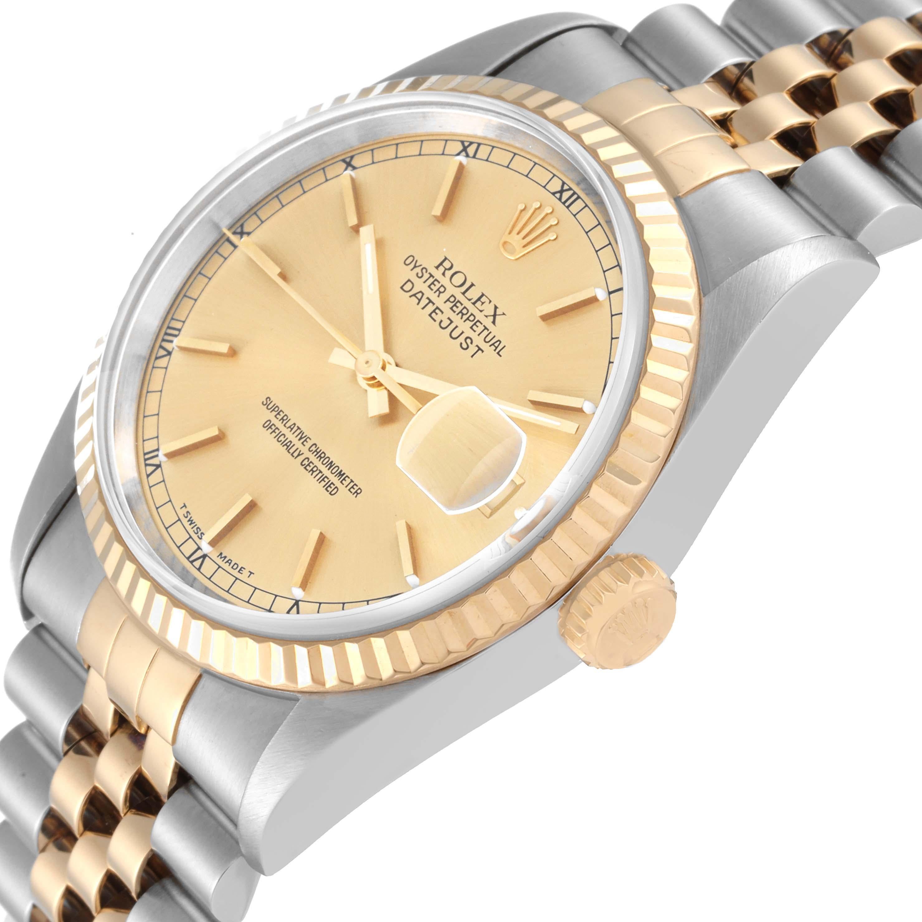 Men's Rolex Datejust 36 Steel Yellow Gold Champagne Dial Mens Watch 16233 Box Papers