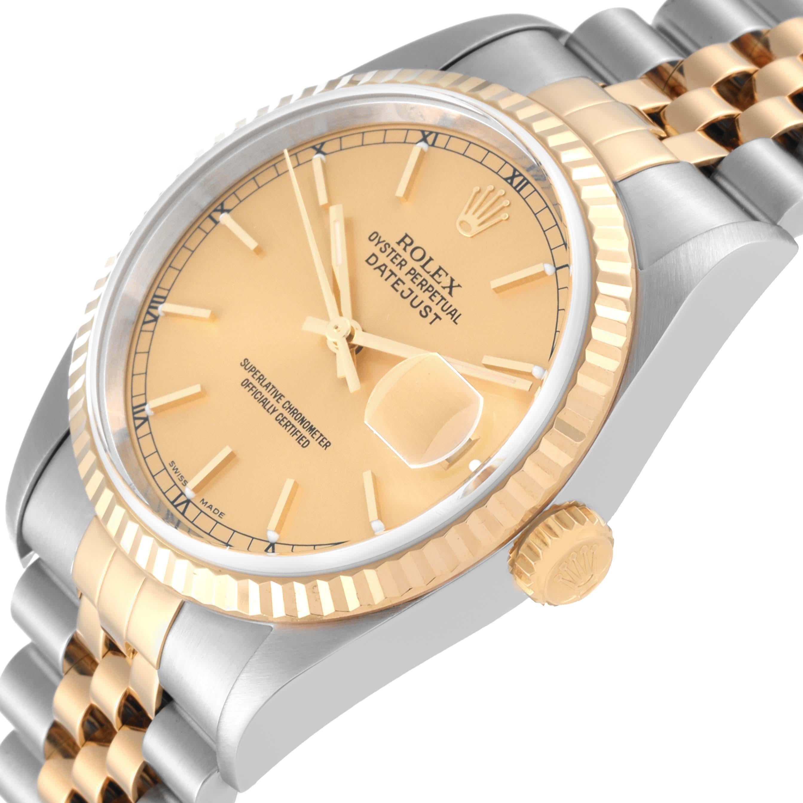 Rolex Datejust 36 Steel Yellow Gold Champagne Dial Mens Watch 16233 Box Papers 1