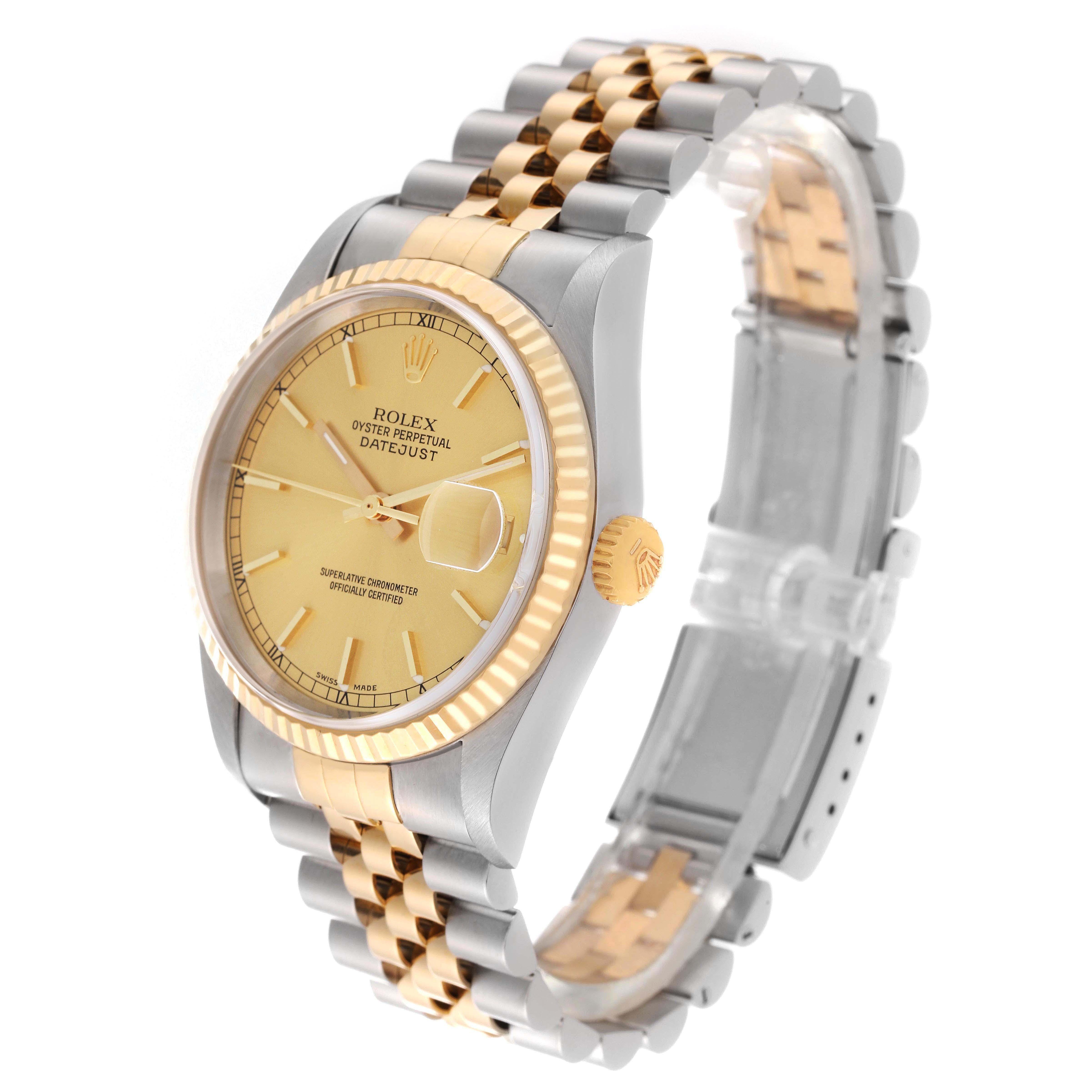 Rolex Datejust 36 Steel Yellow Gold Champagne Dial Mens Watch 16233 Box Papers For Sale 1