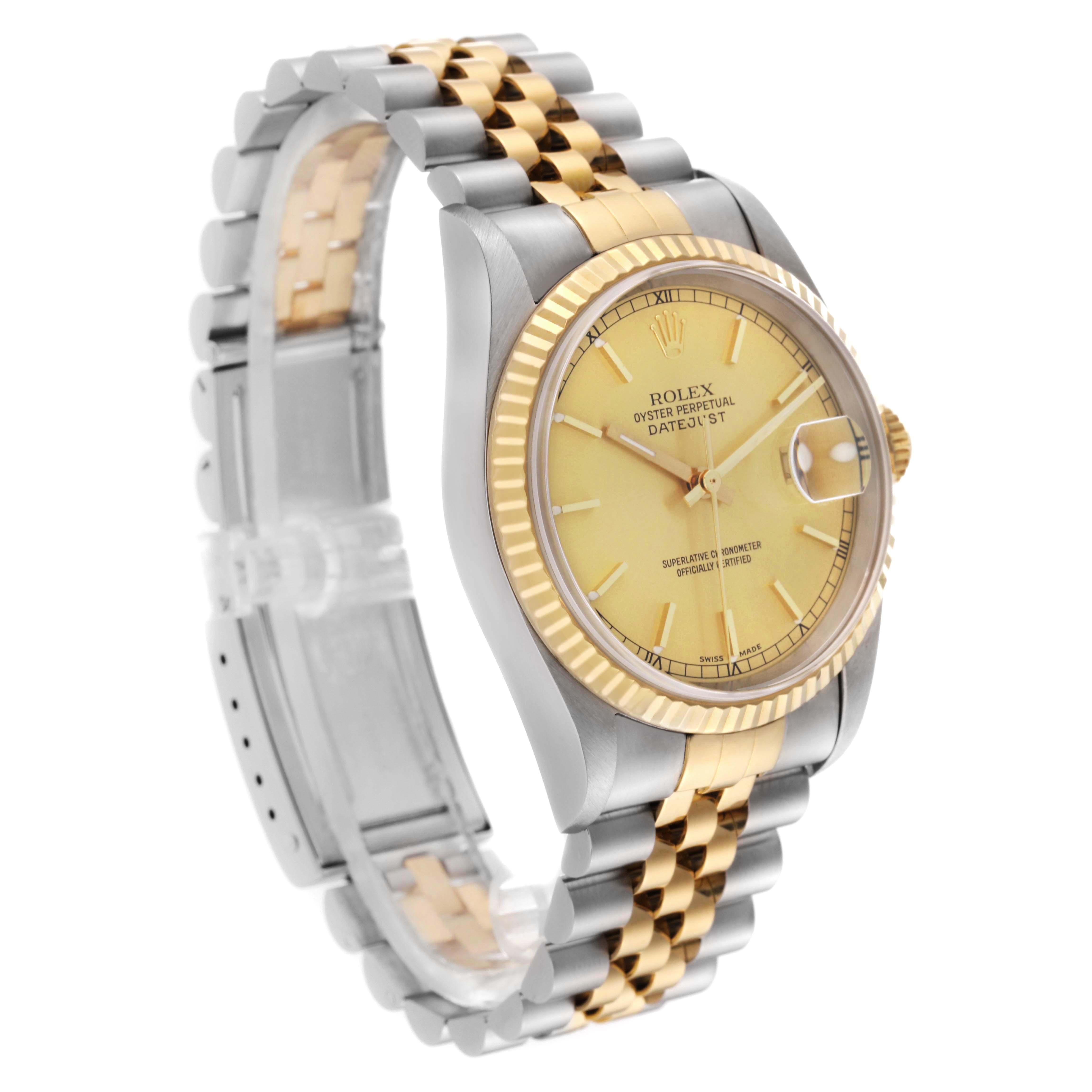 Rolex Datejust 36 Steel Yellow Gold Champagne Dial Mens Watch 16233 Box Papers For Sale 2