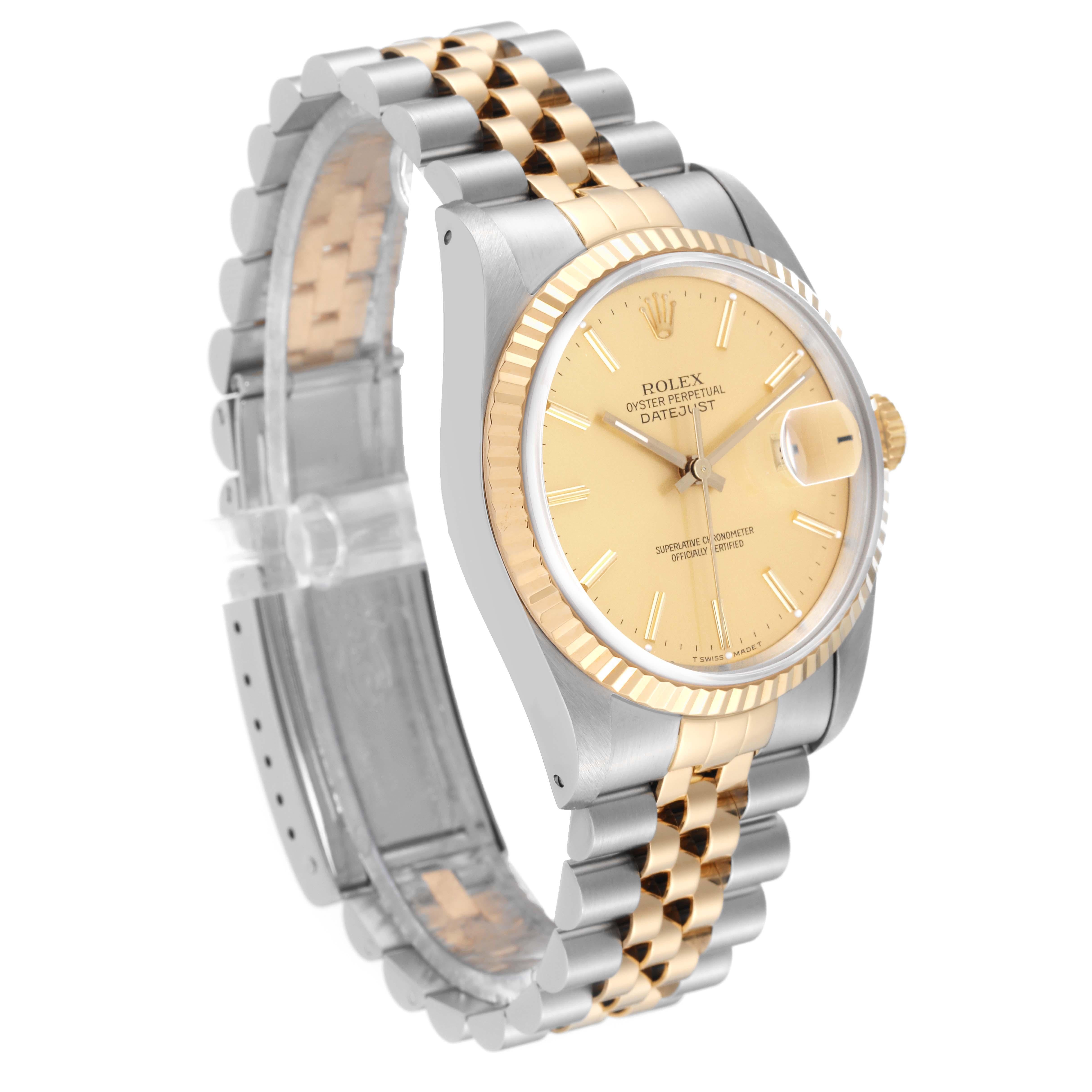 Rolex Datejust 36 Steel Yellow Gold Champagne Dial Mens Watch 16233 Box Papers For Sale 3