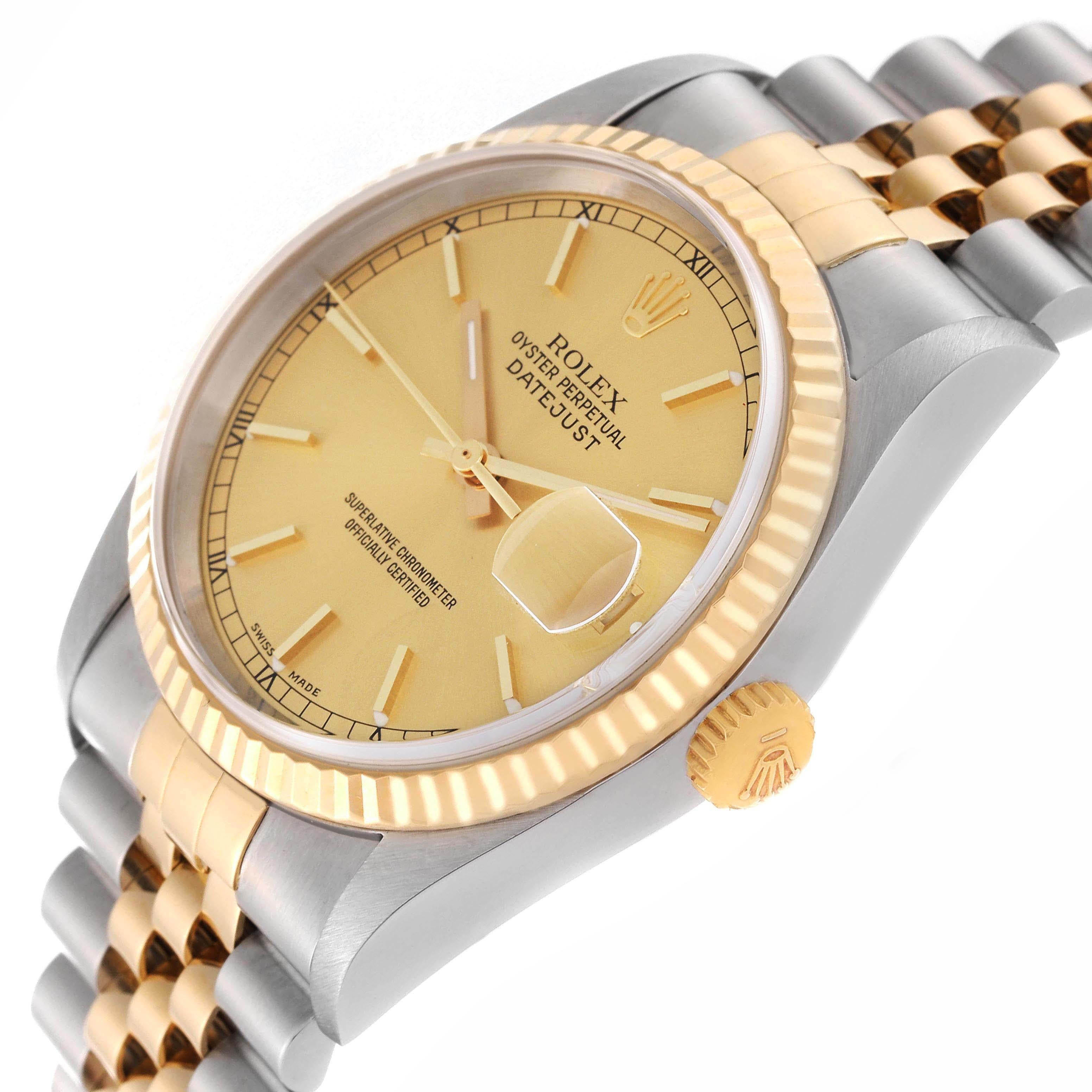 Rolex Datejust 36 Steel Yellow Gold Champagne Dial Mens Watch 16233 Box Papers For Sale 5