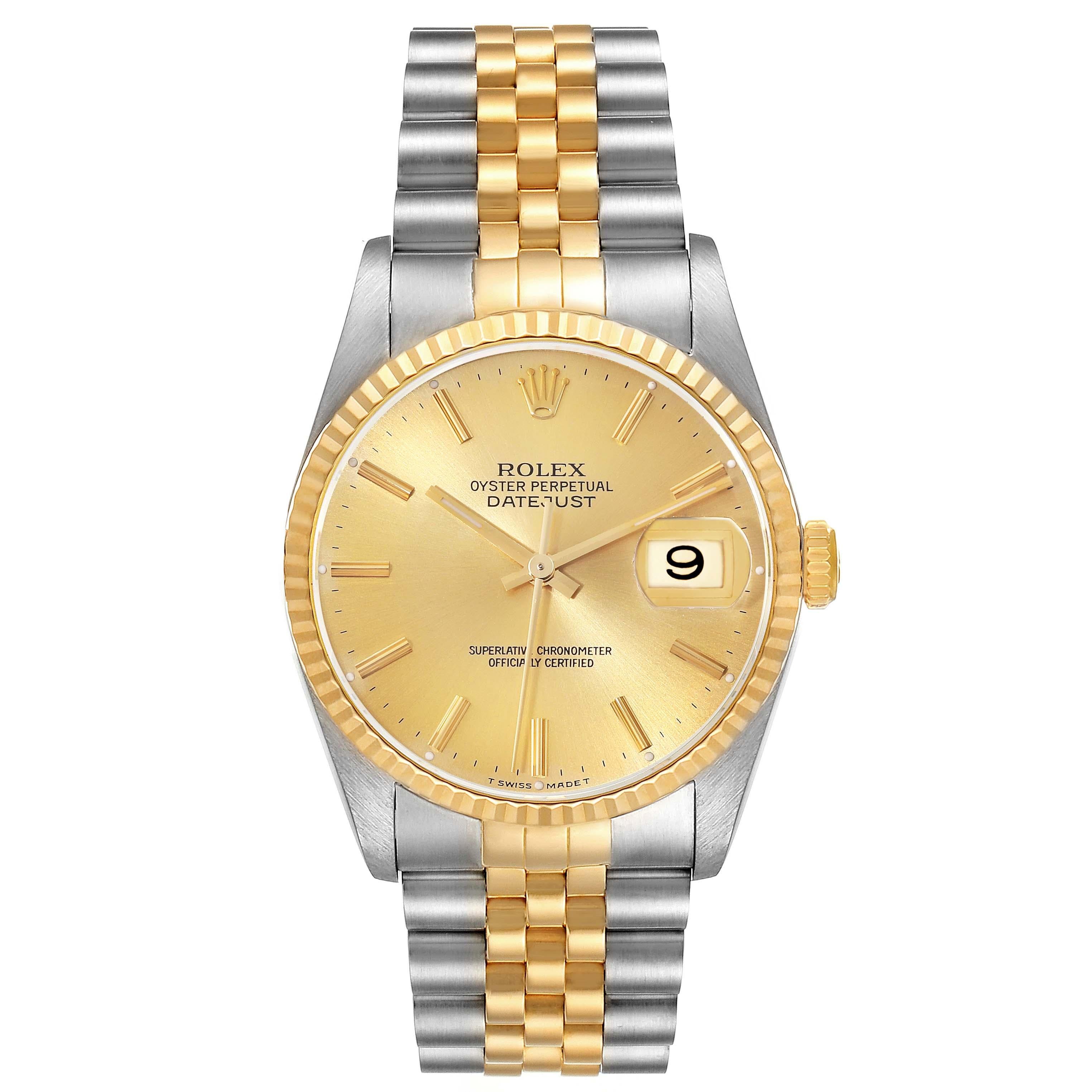 Rolex Montre Datejust 36 avec cadran champagne en acier et or jaune pour hommes 16233 en vente 2