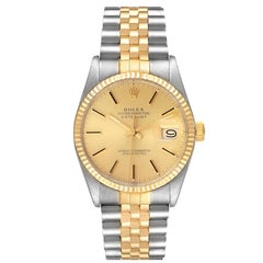 Rolex Datejust 36 Steel Yellow Gold Champagne Dial Vintage Mens Watch 16013