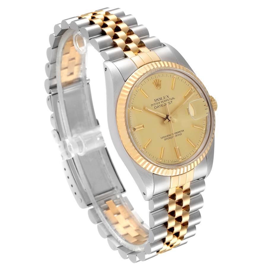 Rolex Datejust 36 Steel Yellow Gold Champagne Dial Vintage Mens Watch 16013 In Good Condition For Sale In Atlanta, GA