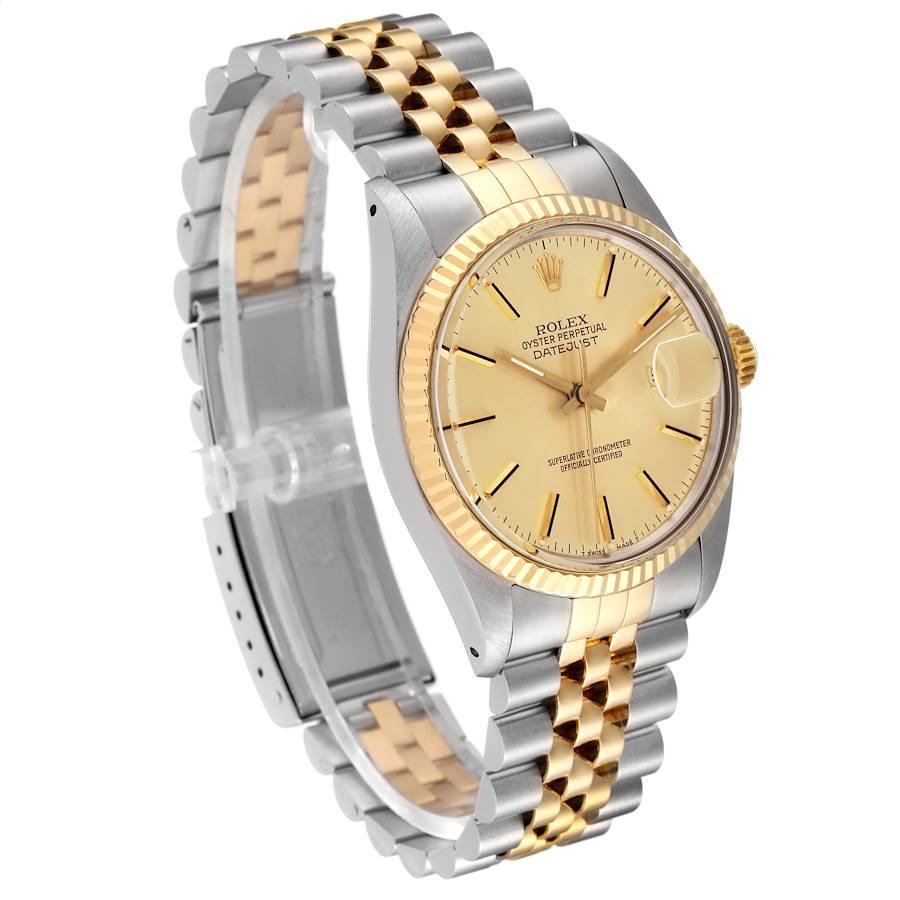 Rolex Datejust 36 Steel Yellow Gold Champagne Dial Vintage Mens Watch 16013 In Good Condition In Atlanta, GA