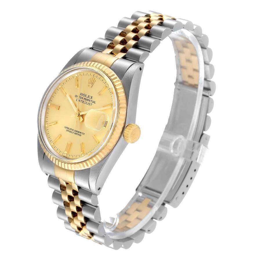 Rolex Datejust 36 Steel Yellow Gold Champagne Dial Vintage Mens Watch 16013 In Good Condition For Sale In Atlanta, GA