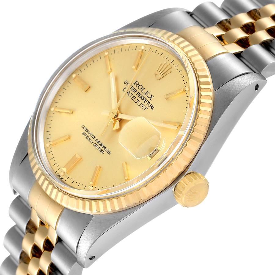 Men's Rolex Datejust 36 Steel Yellow Gold Champagne Dial Vintage Mens Watch 16013 For Sale
