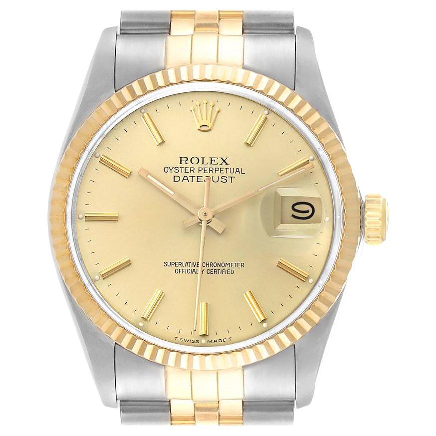 Rolex Datejust 36 Steel Yellow Gold Champagne Dial Vintage Mens Watch 16013 For Sale