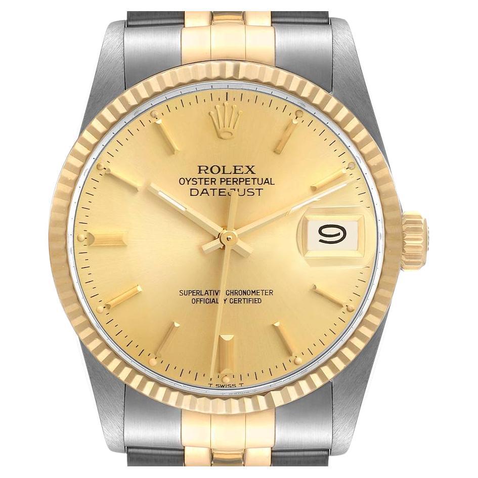 Rolex Datejust 36 Steel Yellow Gold Champagne Dial Vintage Mens Watch 16013 For Sale