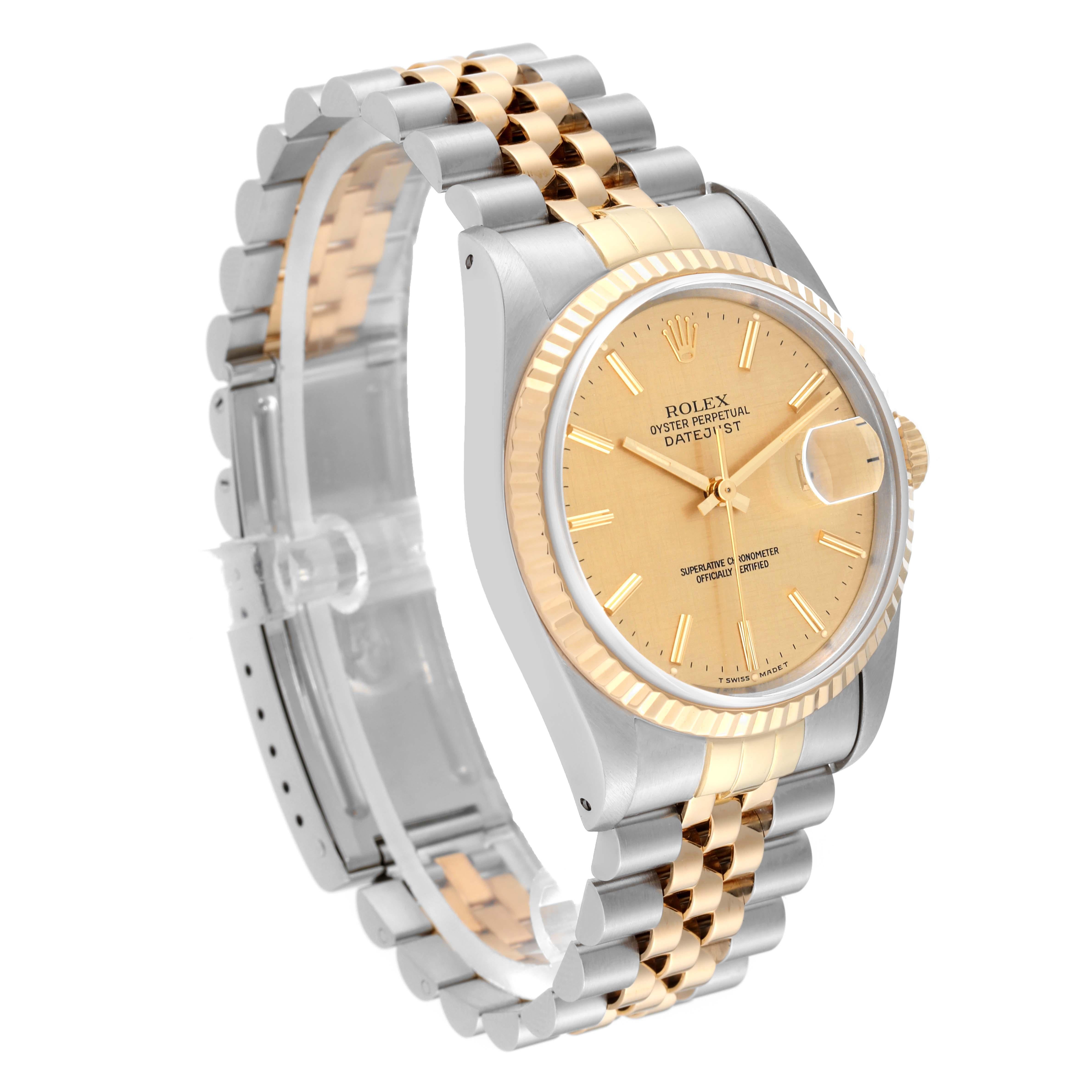 Rolex Datejust 36 Steel Yellow Gold Champagne Linen Dial Mens Watch 16233 For Sale 4